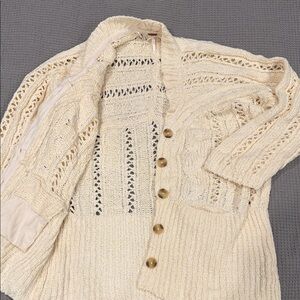 Free People Ivory Knit Cardigan with Buttons